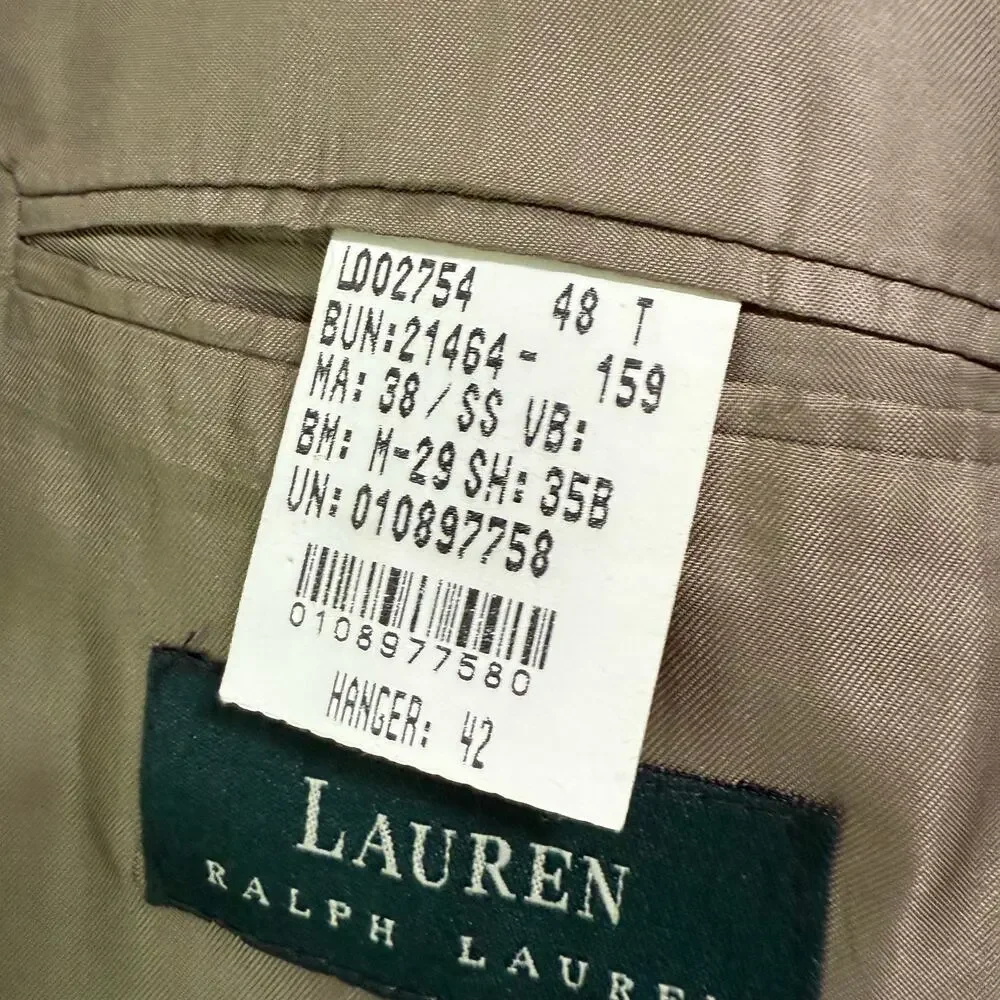 Lauren Ralph Lauren Men's 100%Wool Herringbone Windowpane Sportscoat Size 48T